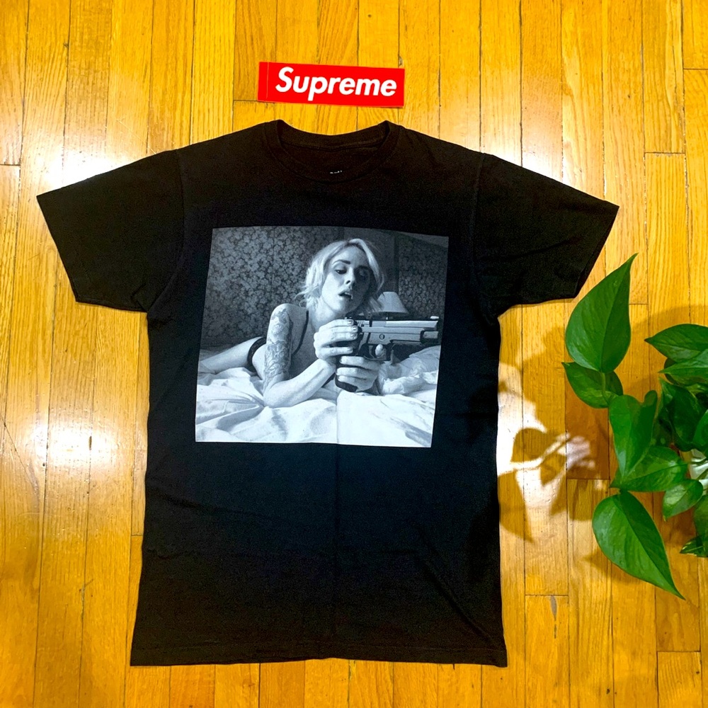 Urban Outfitter Girl Cleaning A Gun Black Shirt